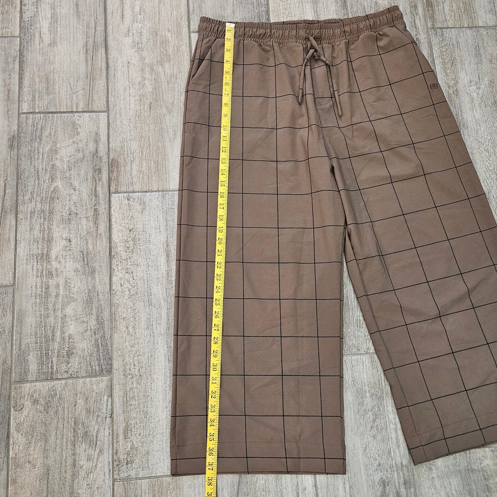 Albion Jetset Crop Pants Size XXL Brown Windowpane Wide Leg Elastic Drawstring - Picture 5 of 11